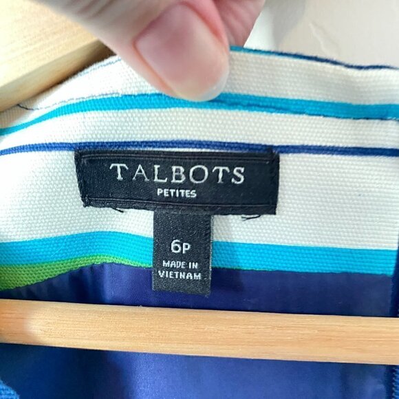 TALBOTS Dress Striped Sleeveless Size 6P - Blue - Green - White - Picture 5 of 8
